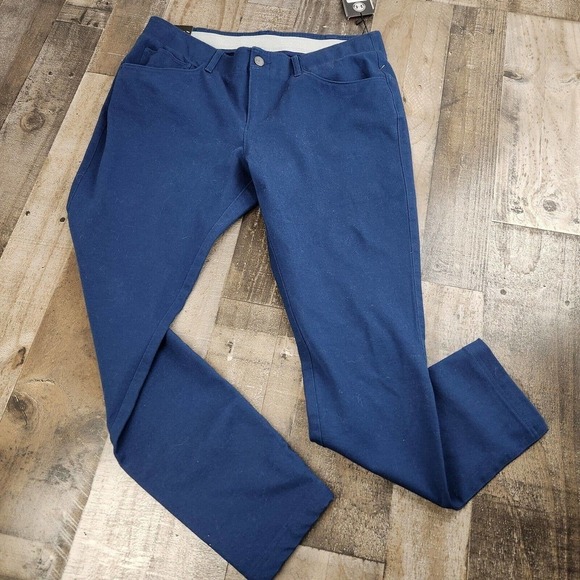 Womens Under Armour size 14 Navy Blue Fitted Flat Front Woven Chino Pants - Picture 1 of 10